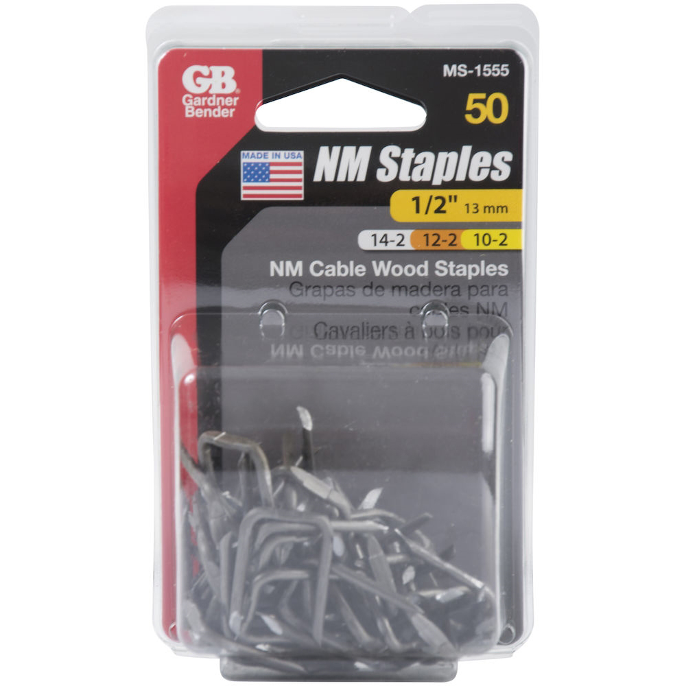 GB MS-1555 Cable Staple, 1/2 in W Crown, 1-1/8 in L Leg, Metal, Graphite - 1