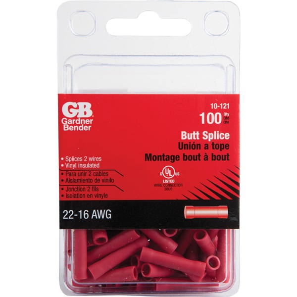 GB 10-121 Butt Splice, 600 V, 22 to 18 AWG Wire, Red - 3