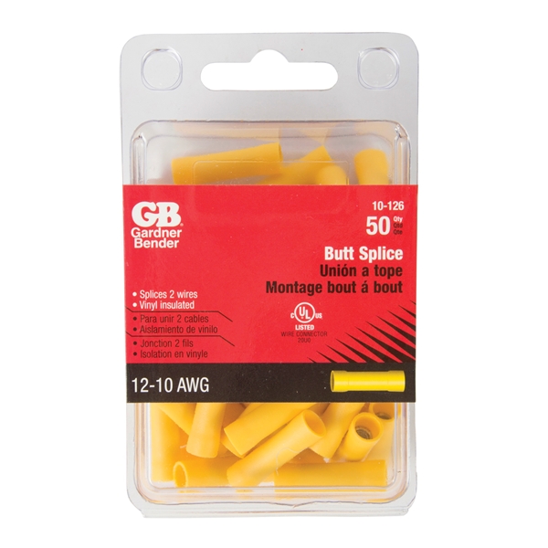 GB 10-126 Butt Splice, 600 V, 10 to 12 AWG Wire, Yellow - 2