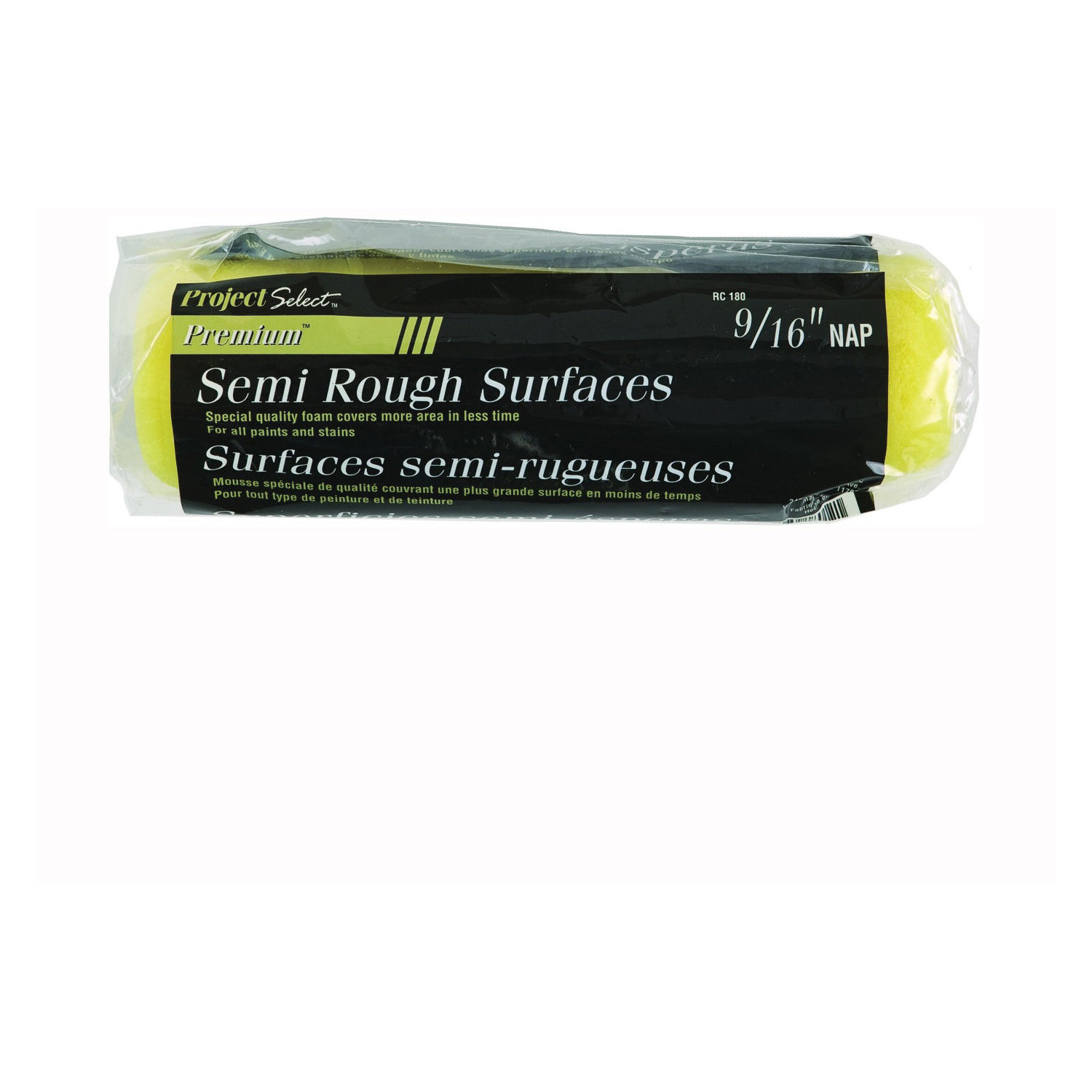 RC 180 Roller Cover, 1/2 in Thick Nap, 9 in L, Foam Cover