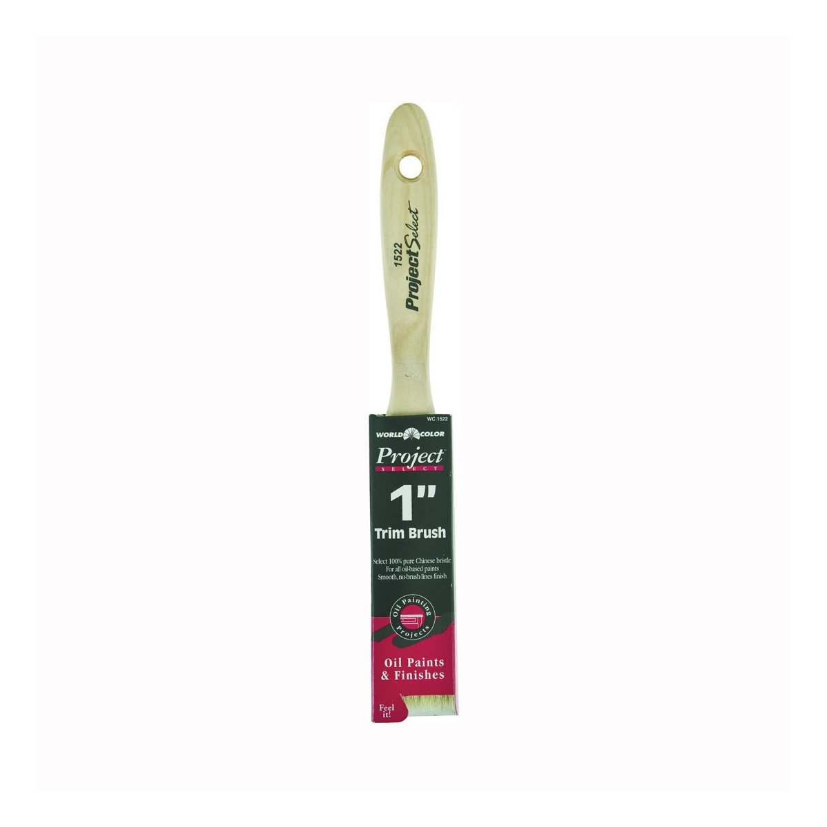1522-1 Paint Brush, 1 in W, 2-1/4 in L Bristle, China Bristle, Beaver Tail, Varnished Handle