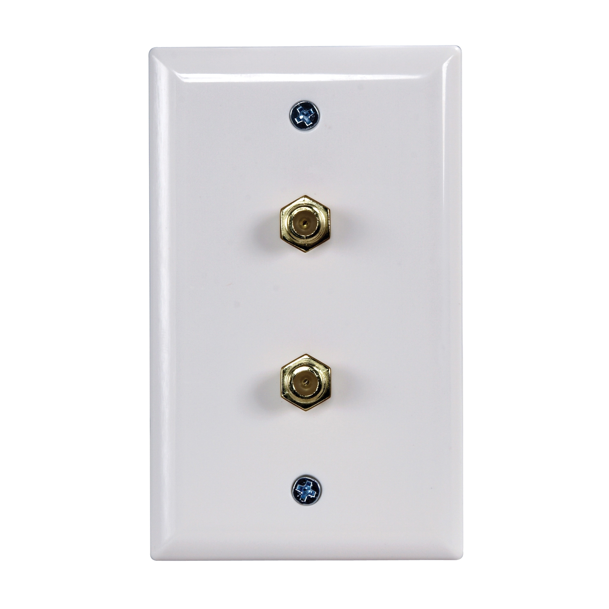 VW1001WJ2W Dual Coaxial Cable Wall Jack, 4-1/2 in L, 2-3/4 in W, 2-Gang, Plastic, White