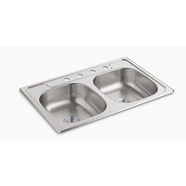 Middleton Series 14633-4-NA Kitchen Sink, 4-Faucet Hole, 33 in OAW, 22 in OAD, 6 in OAH, Stainless Steel