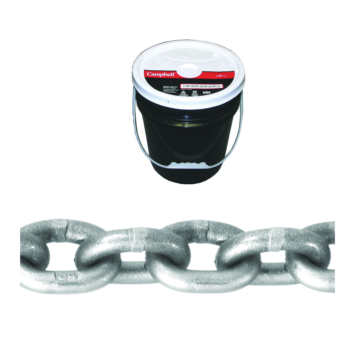 0181423 High-Test Chain, 1/4 in, 150 ft L, 2600 lb Working Load, 43 Grade, Carbon Steel, Zinc-Plated