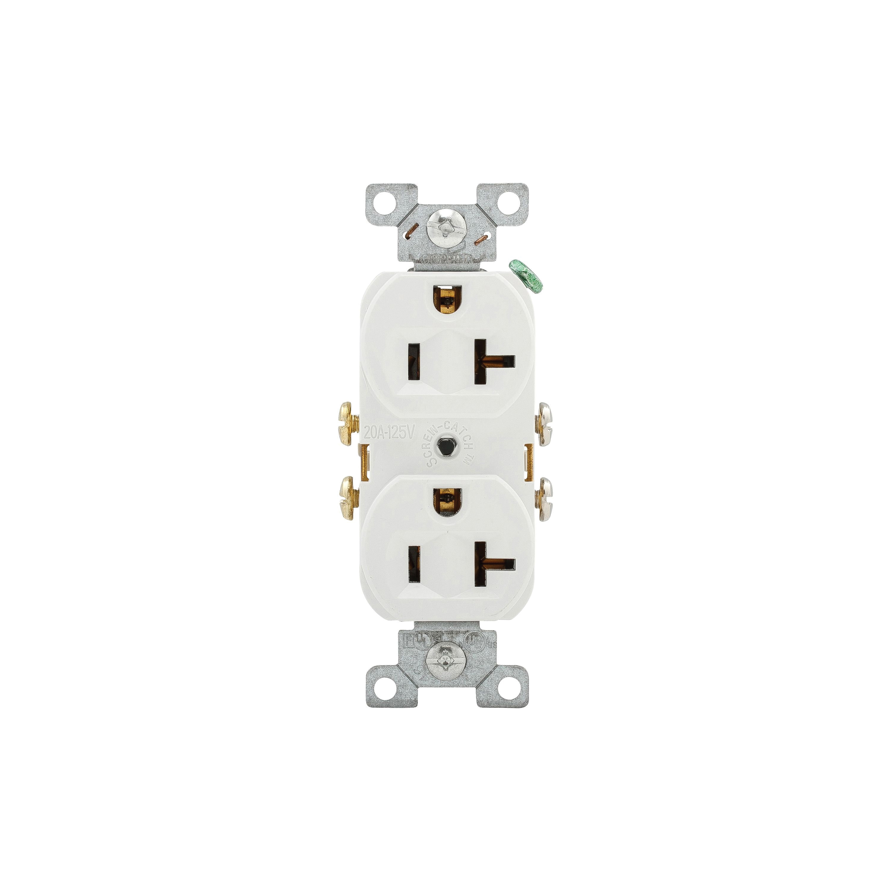 877W-BOX Duplex Receptacle, 2-Pole, 20 A, 125 V, Side Wiring, NEMA: NEMA 5-20R, White