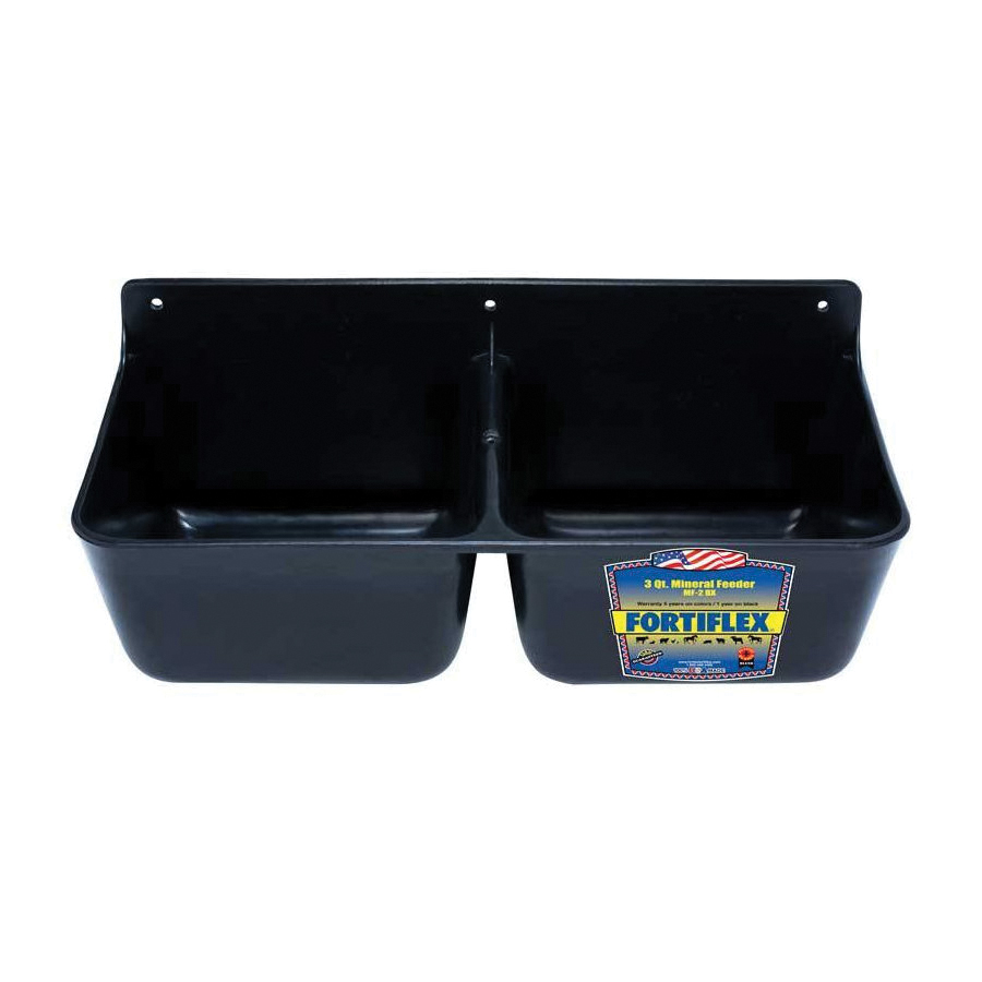 MF2BX Mineral Feeder, 1.75 qt Volume, 2-Compartment, Polyethylene/Rubber, Black