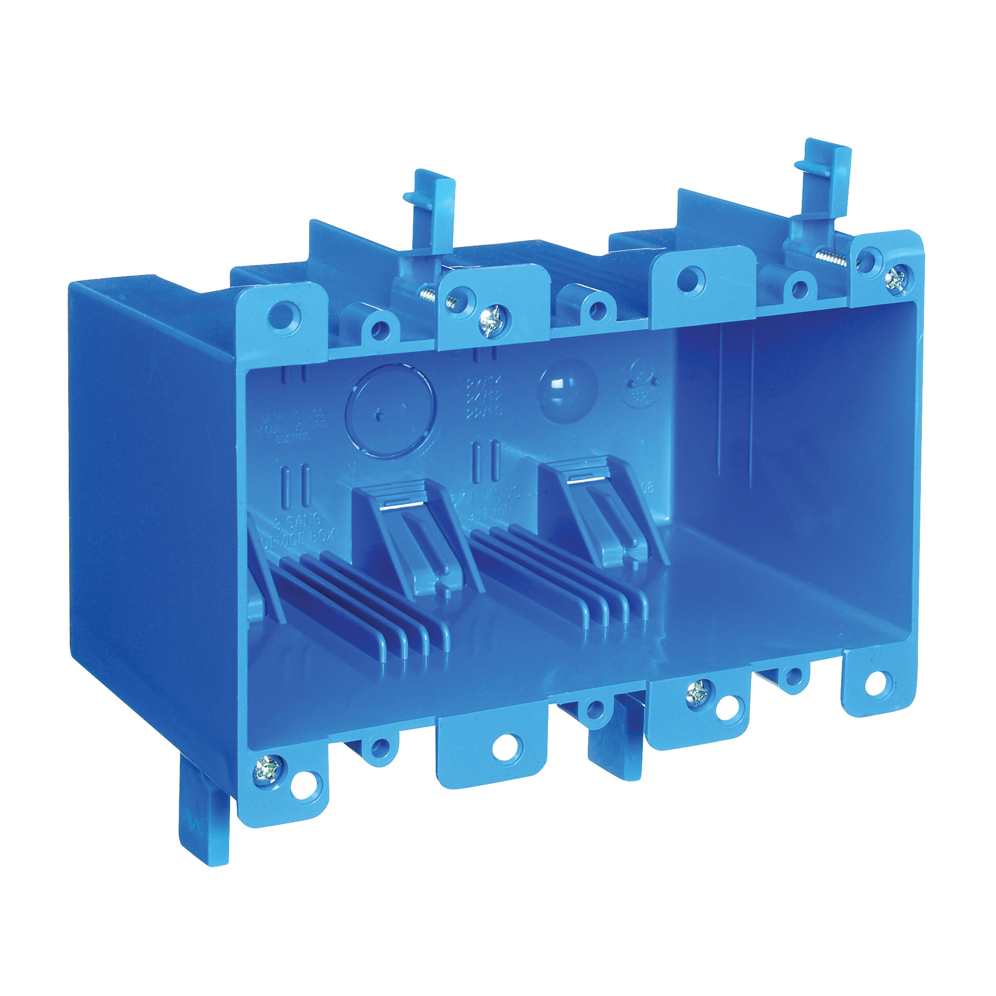 B355R Outlet Box, 3 -Gang, PVC (Plastic), Blue, Clamp Mounting