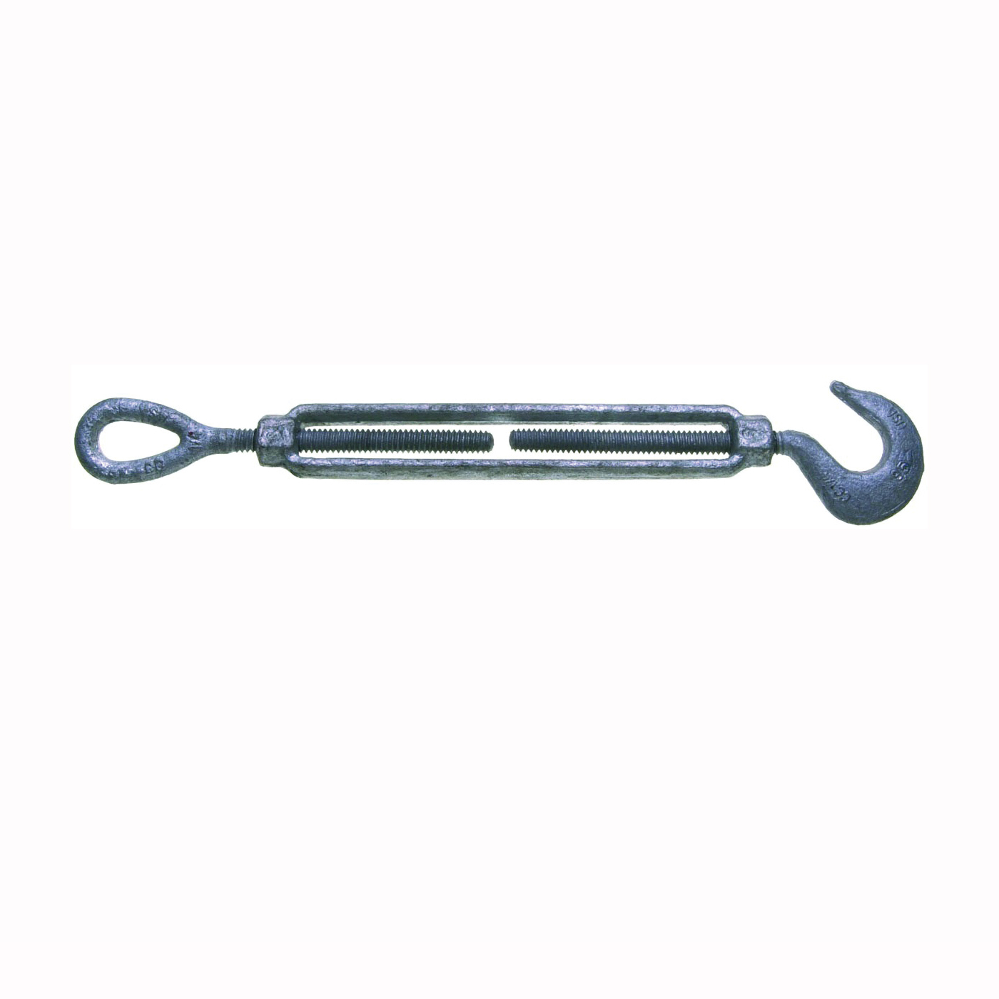 16-3/8X6 Turnbuckle, 1000 lb Working Load, 3/8 in Thread, Hook, Eye, 6 in L Take-Up, Galvanized Steel
