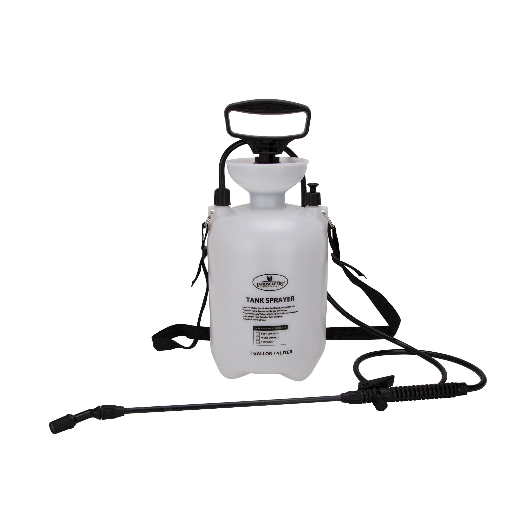 SX-4B Compression Sprayer, 1 gal Tank, Polyethylene Tank, 55 in L Hose, Black/White