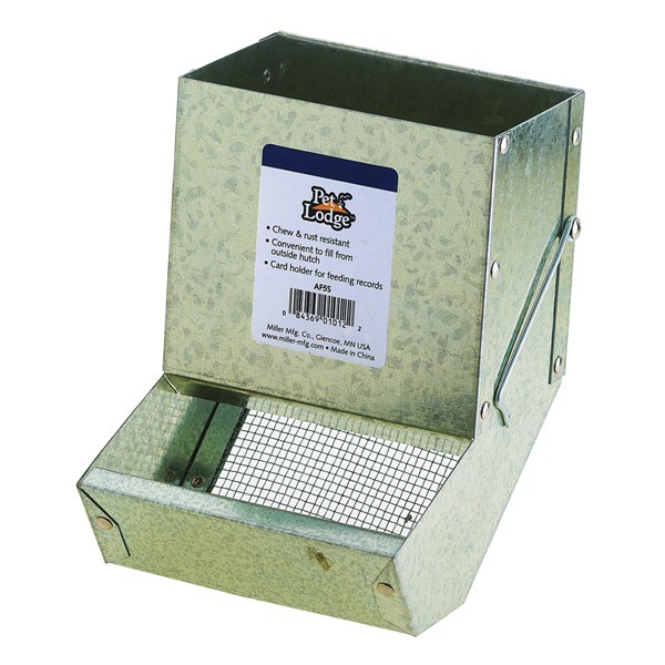 AF5S Series Small Animal Feeder with Sifter Bottom, Steel, Galvanized, Silver, Wire Hook Mounting
