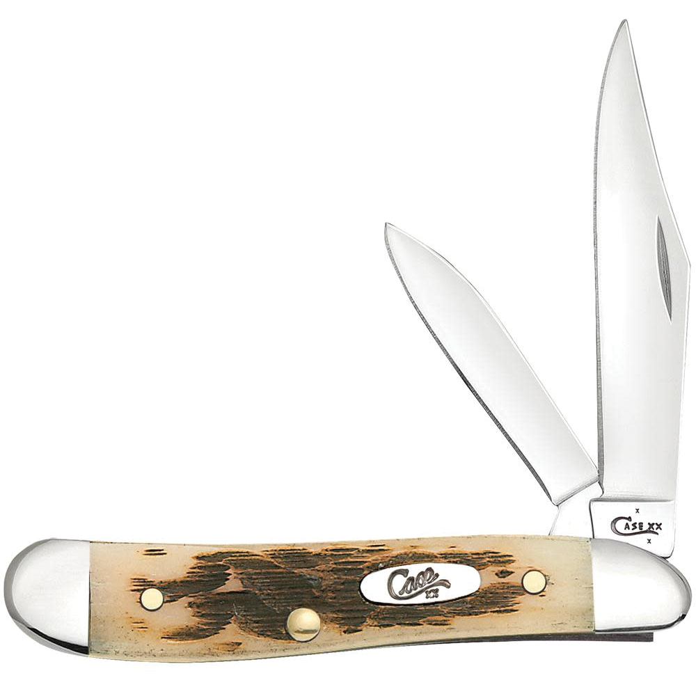 Case 045 Folding Pocket Knife, 2.1 in Clip, 1.53 in Pen L Blade, Tru-Sharp Surgical Stainless Steel Blade, 2-Blade, Amber Handle