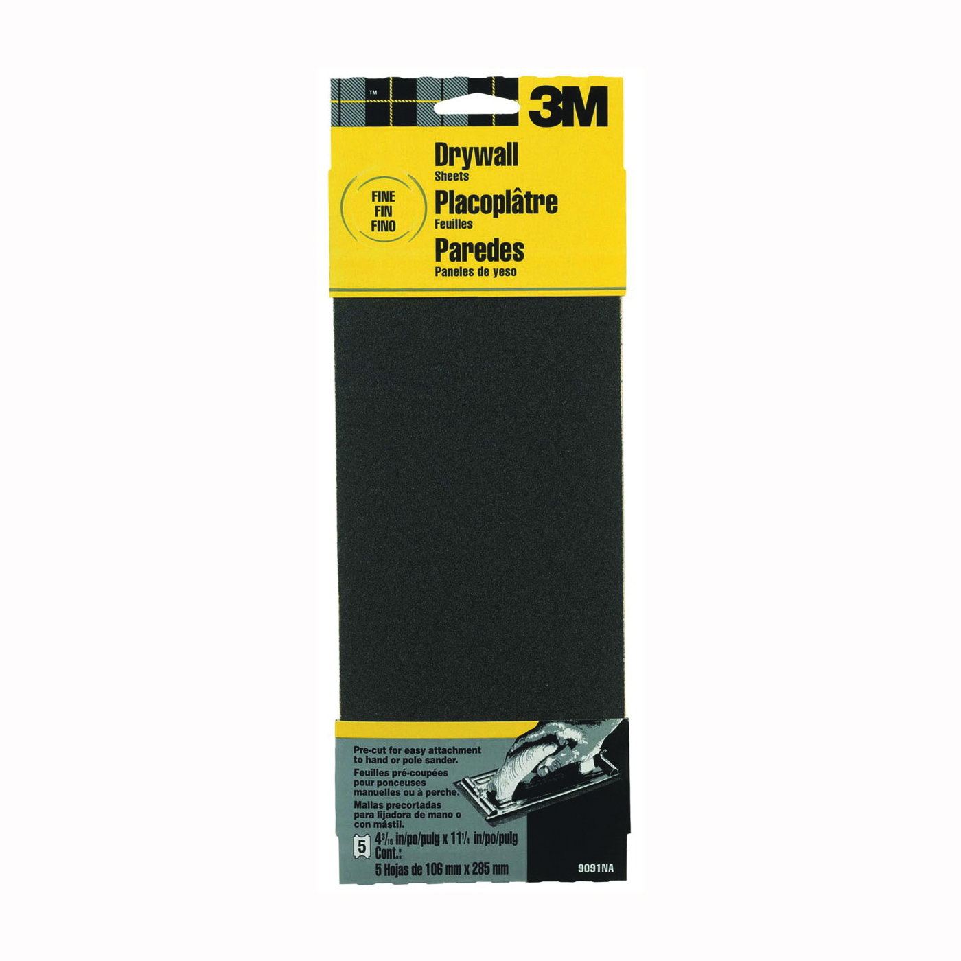 9091 Sandpaper, 11 in L, 4-3/16 in W, 150 Grit, Fine, Silicone Carbide Abrasive