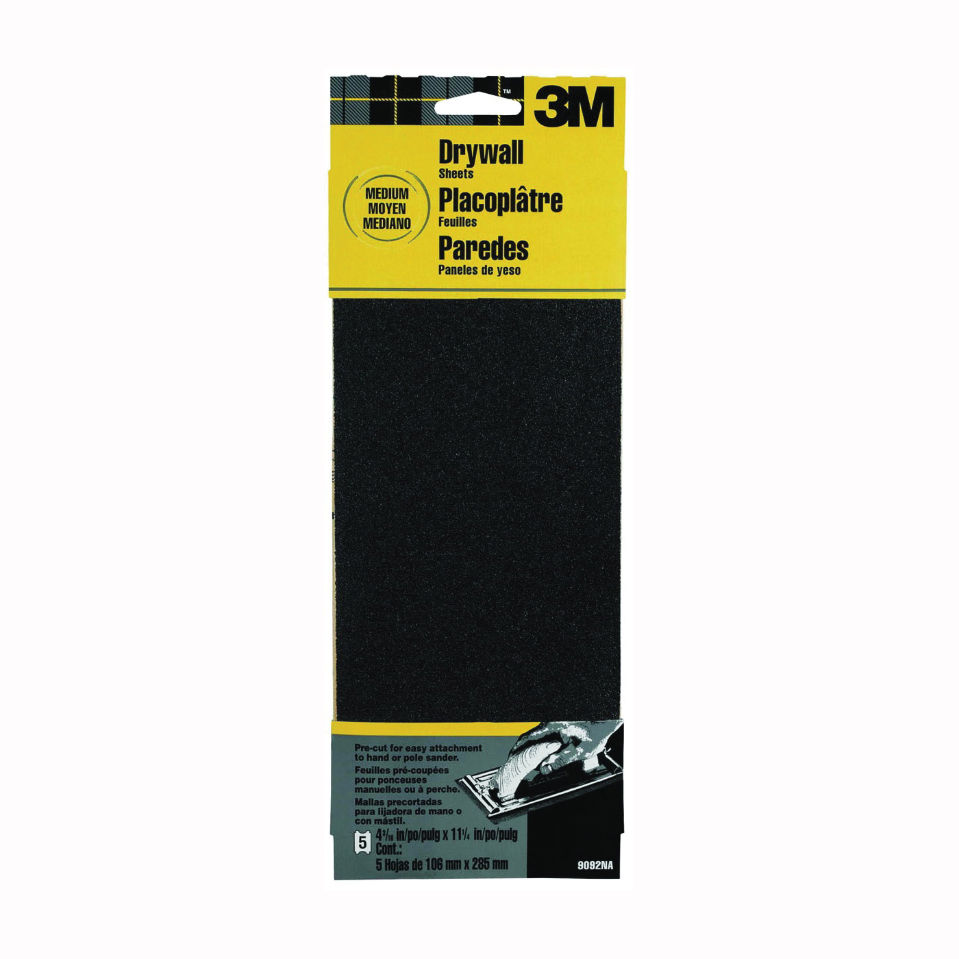 9092 Sandpaper, 11 in L, 4-3/16 in W, 100 Grit, Medium, Silicone Carbide Abrasive