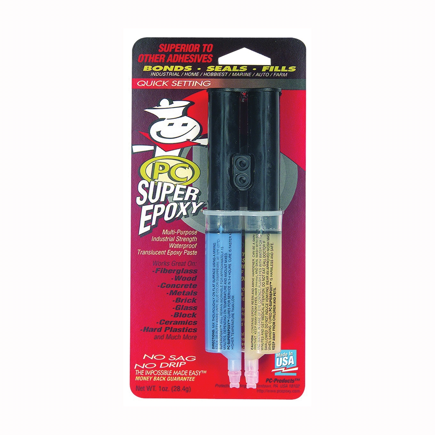 PC-SuperEpoxy 016619 Epoxy Adhesive, Blue, Paste, 1 oz Syringe