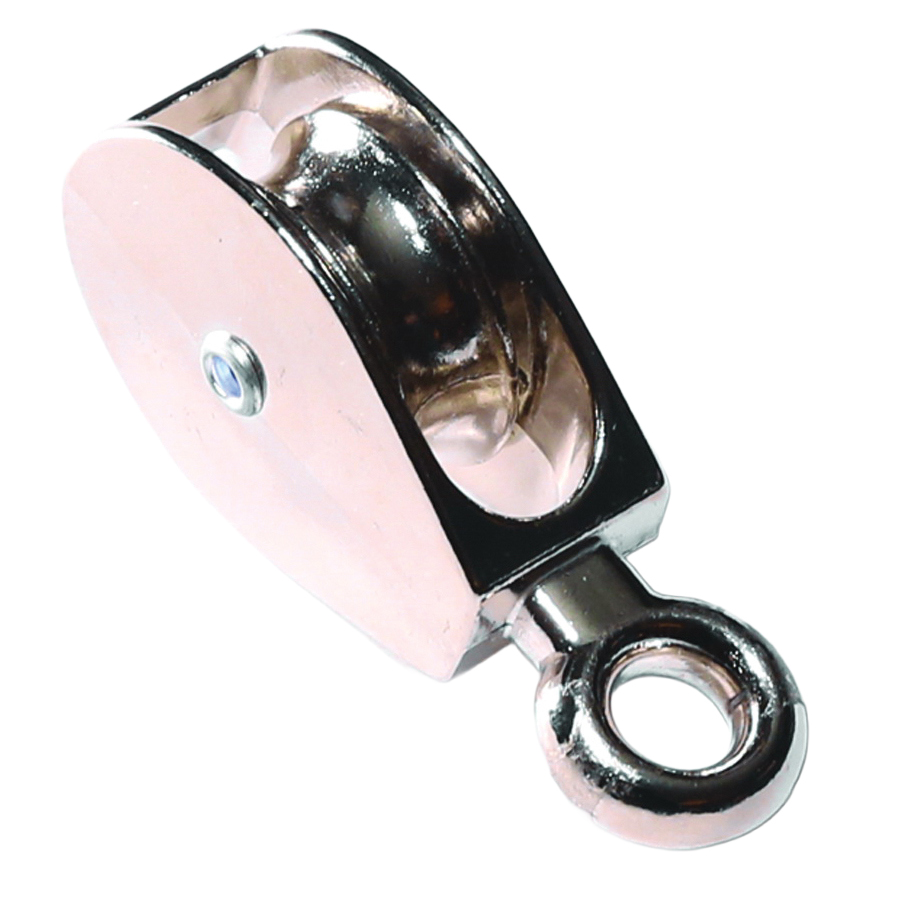 0174ZD-1-1/4 Tackle Pulley, 5/16 in Rope, 55 lb Working Load, 1-1/4 in Sheave, Fixed Eye Attachment, Zinc-Plated