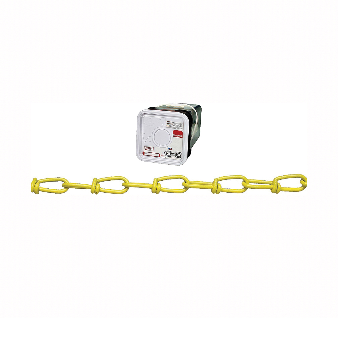 PD075-2496 Loop Chain, #2/0, 200 ft L, 255 lb Working Load, Low Carbon Steel, Yellow Poly-Coated