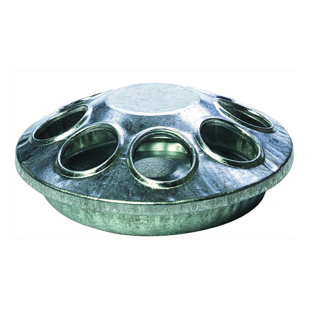 Miller 9808 Chick Feeder, 32 oz Capacity, 8-Compartment, Embossed, Rounded Edge, Steel, Galvanized, Silver, Ground Mounting