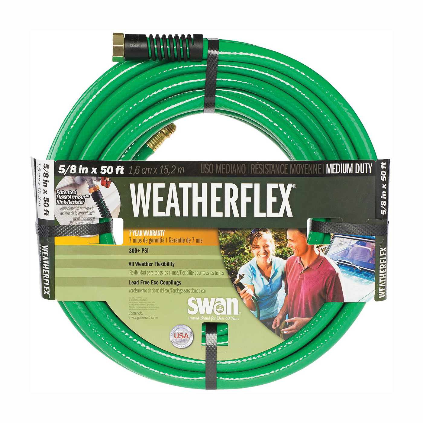 SNWF58050 Garden Hose, 5/8 in, 50 ft L, Vinyl, Green