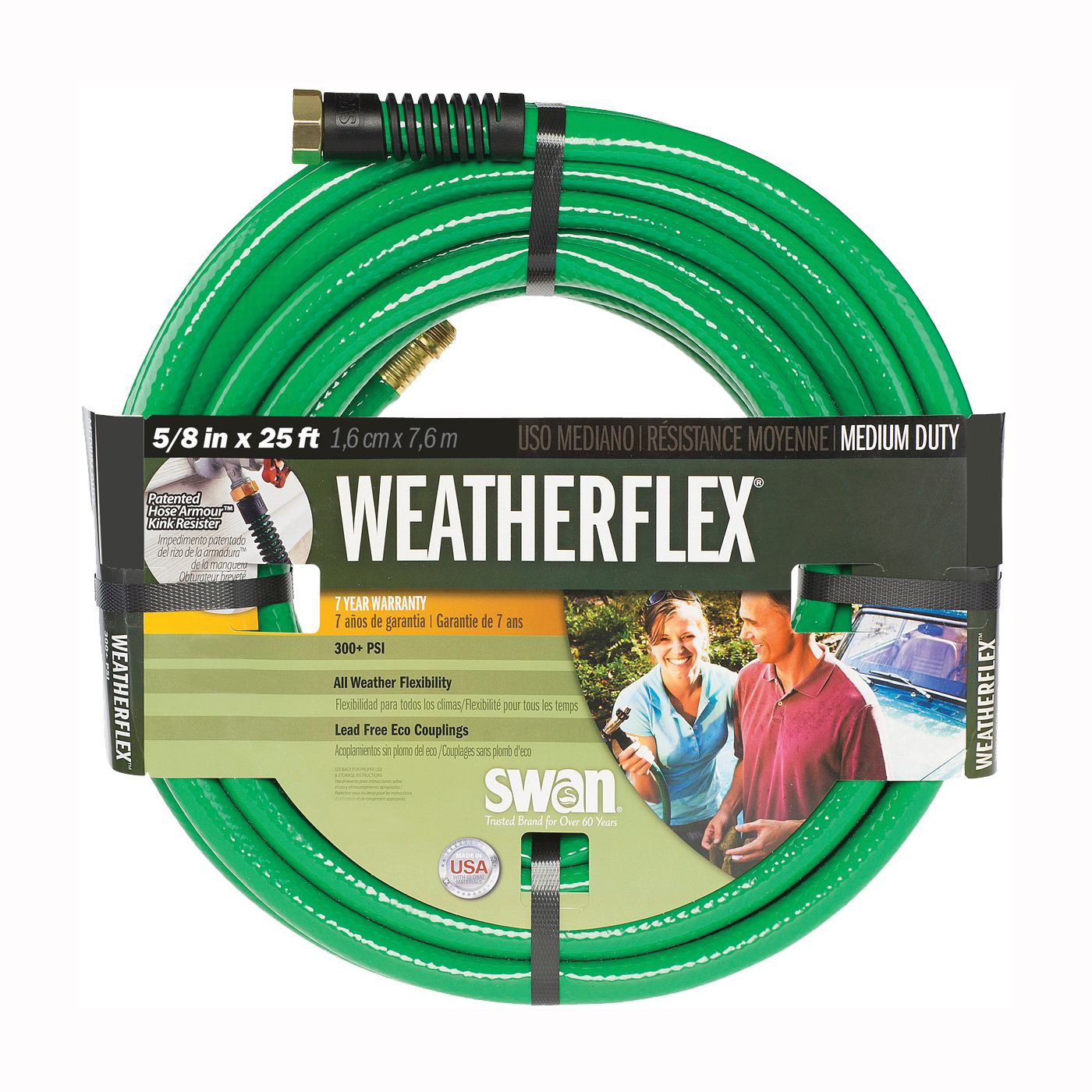 SNWF58025 Garden Hose, 5/8 in, 25 ft L, Vinyl, Green