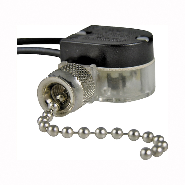 GB GSW-31 Pull Chain Switch, SPST, Lead Wire Terminal, 3/6 A, 125/250 V, Functions: ON/OFF, Nickel - 1
