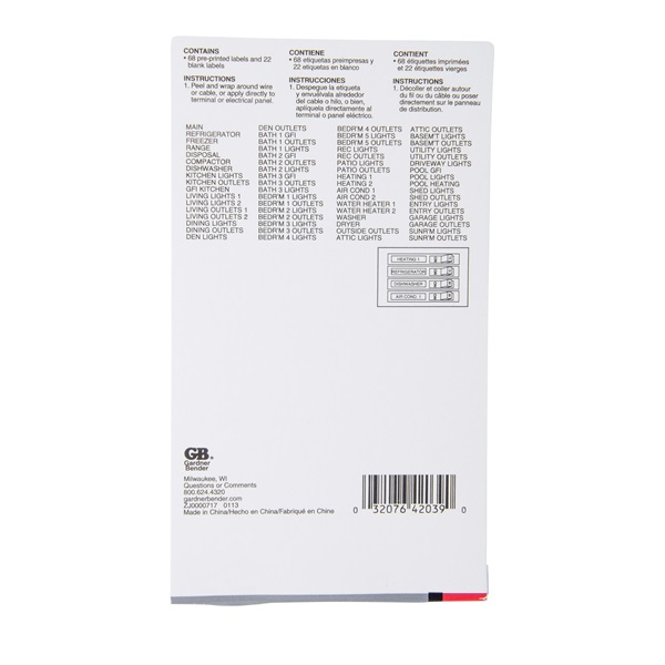 GB 42-ALPHA Circuit Breaker Box Marker Book, Nylon Impregnated Cloth, Black/Red/White, For: Circuit Breaker Boxes - 3