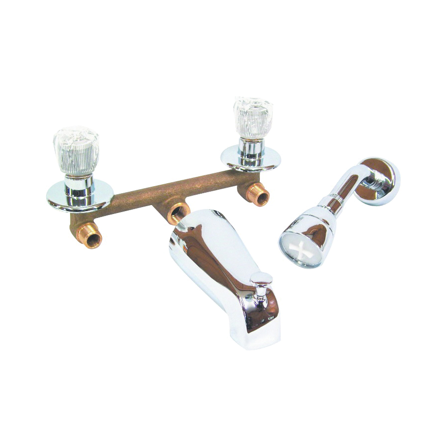 P-004N Tub and Shower Diverter Faucet, 2-Faucet Handle, Brass, 8 in Faucet Centers, Knob Handle