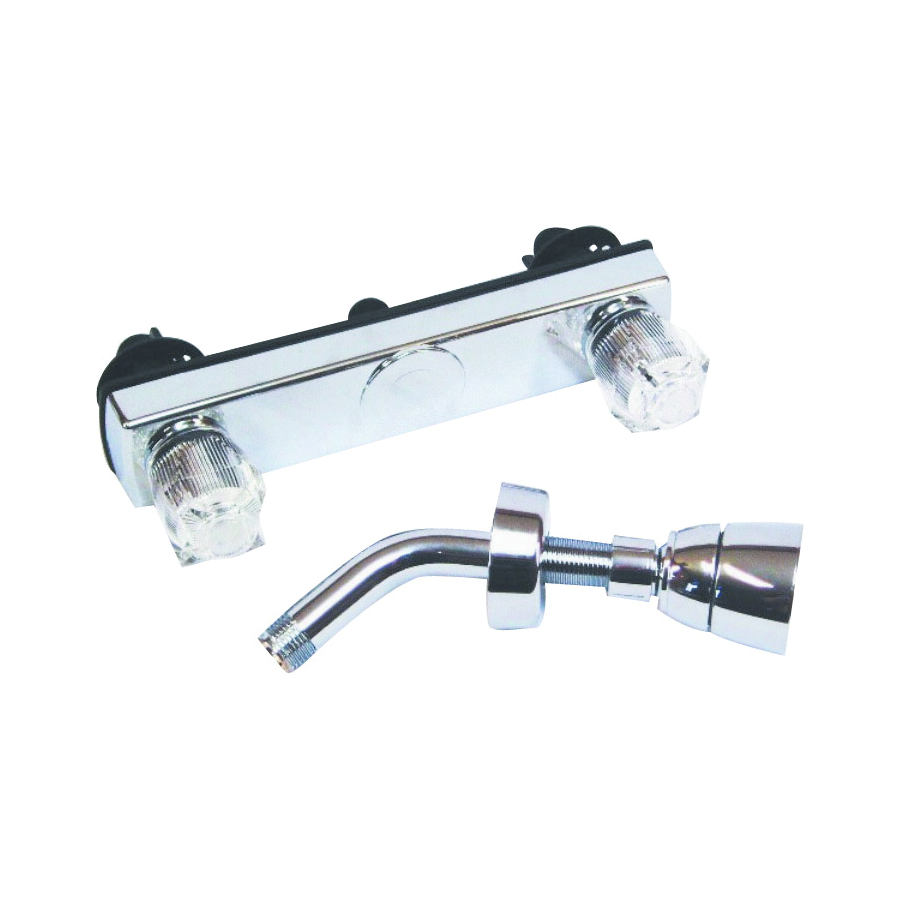 P-008PN Shower Faucet, 8 in Showerhead, Plastic, Chrome Plated, Knob Handle, 2-Handle