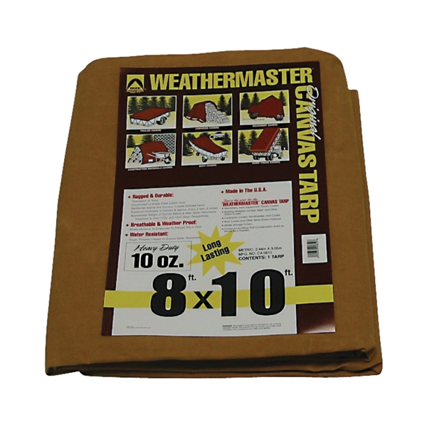 Weathermaster CA0810D Tarp, 10 ft L, 8 ft W, Canvas, Tan