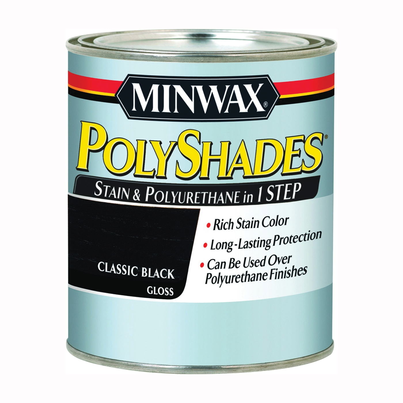 Minwax 614950444 Waterbased Polyurethane Stain, Gloss, Liquid, Classic Black, 1 qt, Can - 1