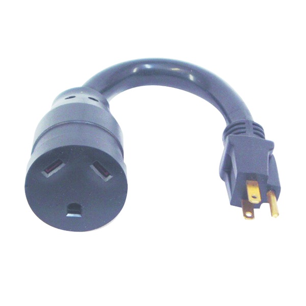 RV-801B Adapter, 30 A Female, 15 A Male, 125 V, Male Plug, Female, 12 AWG Cable