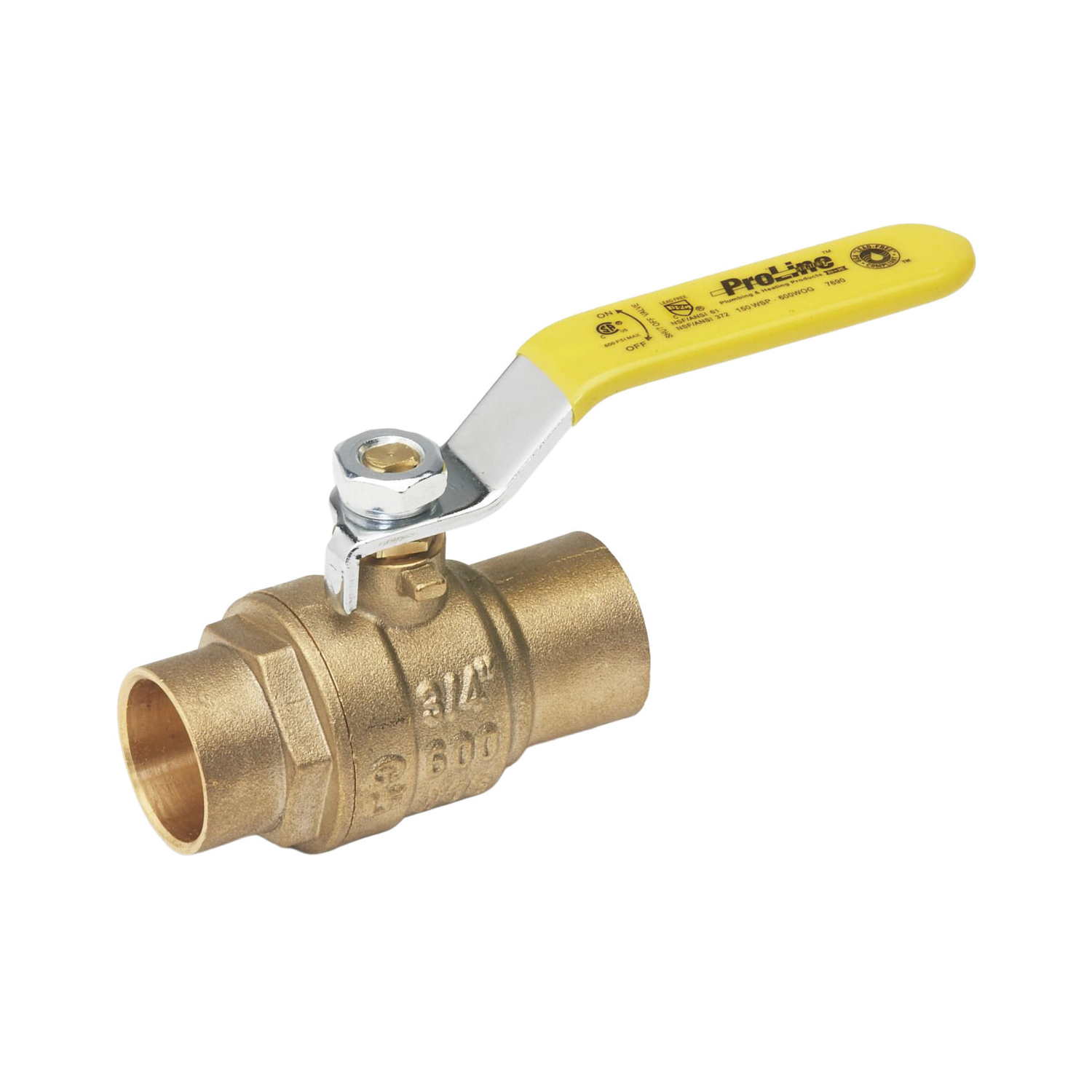 ProLine Series 107-858NL Ball Valve, 2 in Connection, Sweat, 600/125 psi Pressure, Manual Actuator, Brass Body