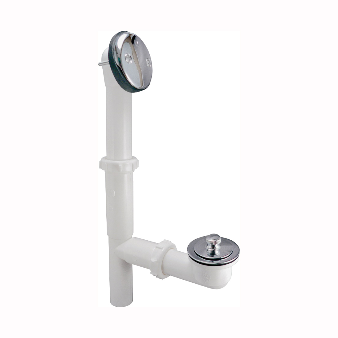 62AW Bath Drain Assembly, Plastic/Zinc, White, Chrome-Plated
