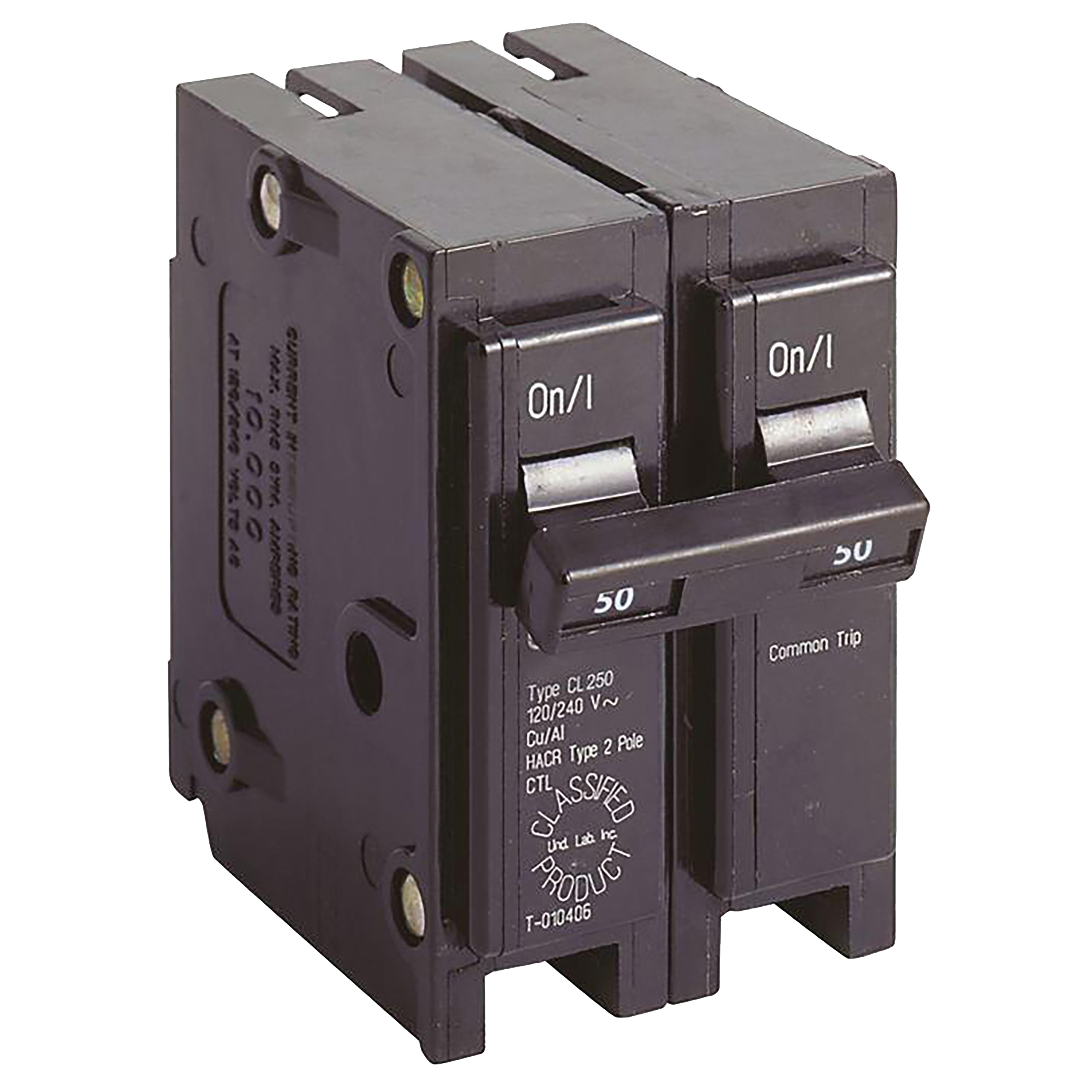 CL250 Circuit Breaker, Type CL, 50 Amp, 2 -Pole, 120/240 V, Common Trip, Plug Mounting