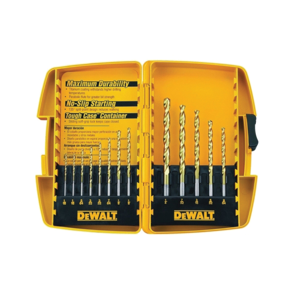 DW1363 Jobber Length Drill Bit Set, 13-Piece, HSS, Titanium Nitride