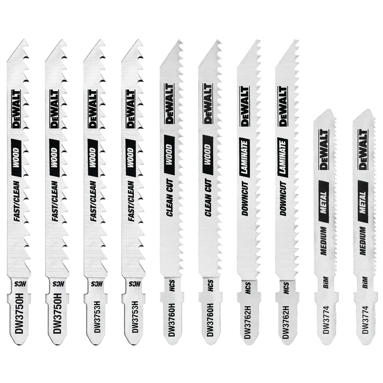 DW3741C Jig Saw Blade Kit, 10-Piece, HCS
