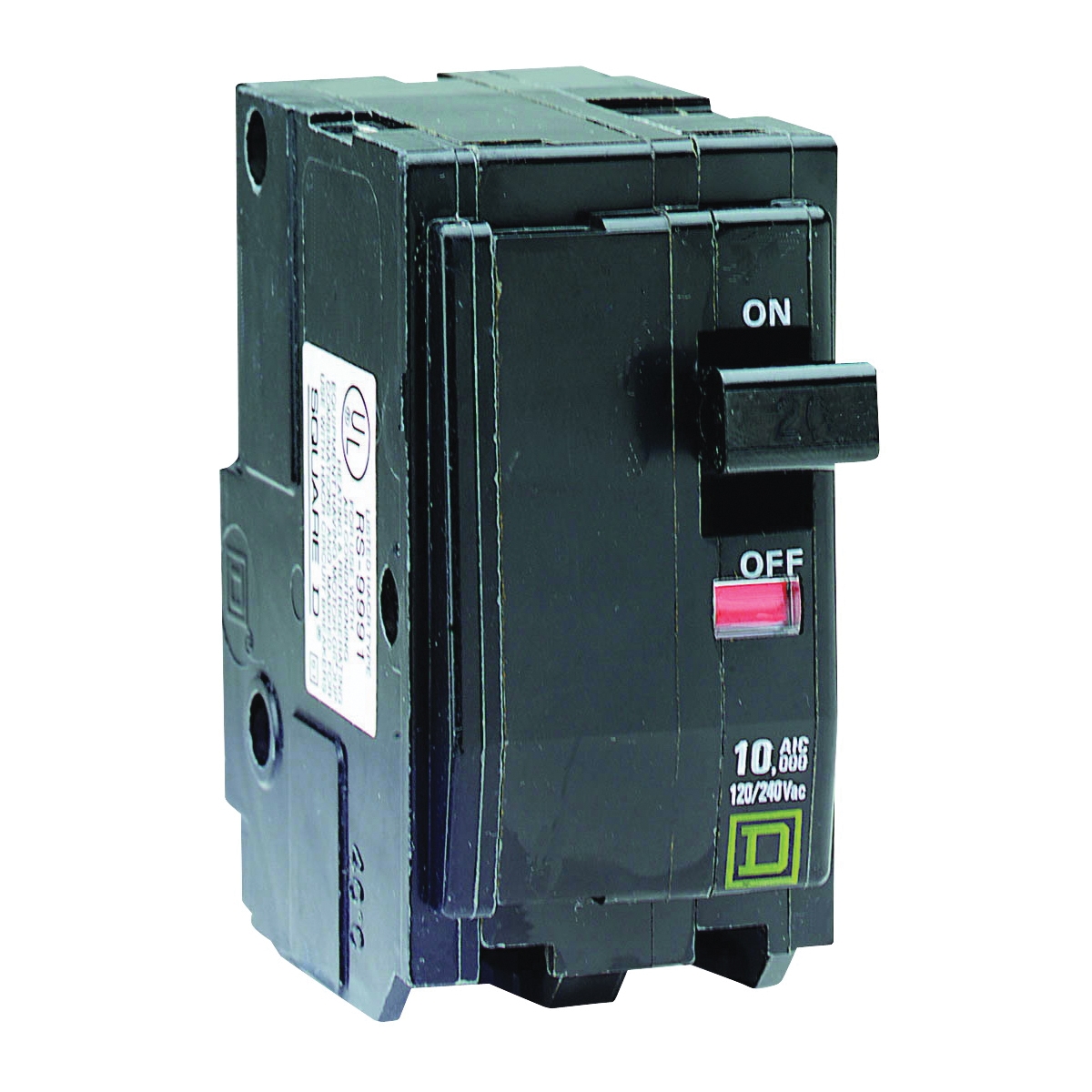 QO QO220CP Circuit Breaker, Mini, 20 Amp, 2 -Pole, 120/240 VAC, 48 VDC, Plug Mounting, Black