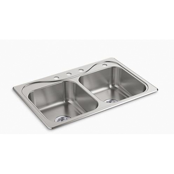 Southhaven Series 11402-4-NA Kitchen Sink, 4-Faucet Hole, 22 in OAW, 8 in OAD, 33 in OAH, Stainless Steel