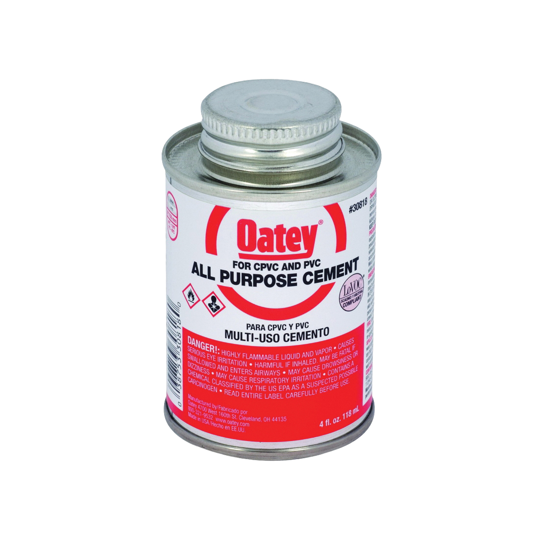 30818 Solvent Cement, 4 oz Can, Liquid, Milky Clear