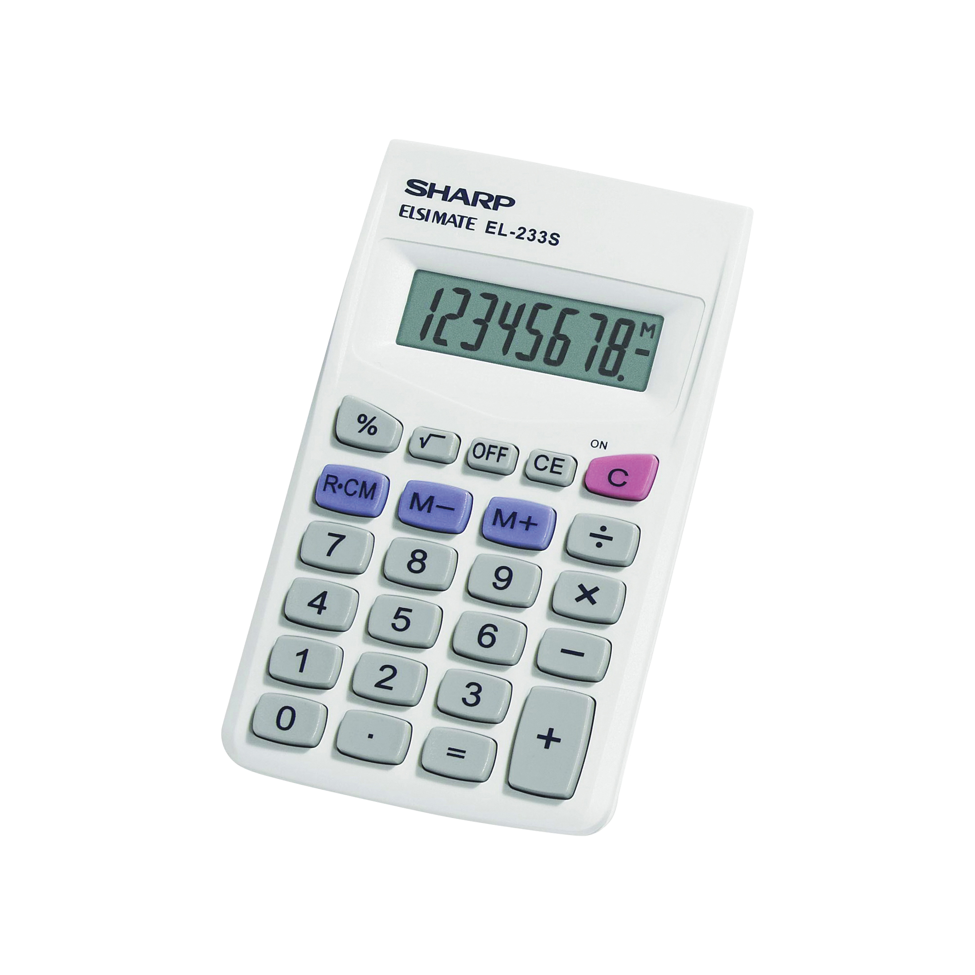 EL233SB Pocket Calculator, Battery, 8 Display, LCD Display, White