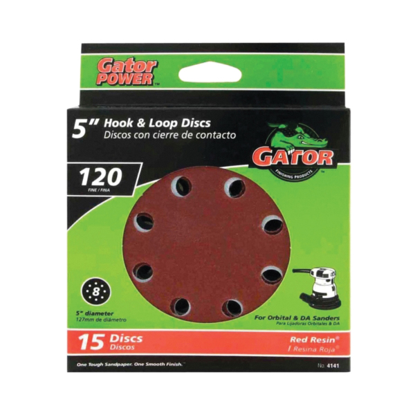 Gator 4141 Sanding Disc, 5 in Dia, 120 Grit, Fine, Aluminum Oxide Abrasive, Vented, 15/PK