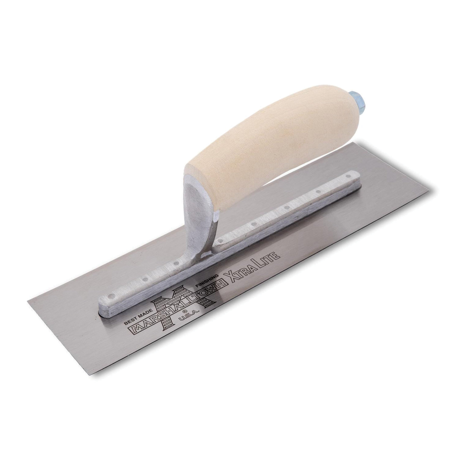 MXS4 Finishing Trowel, 11-1/2 in L Blade, 4-3/4 in W Blade, Spring Steel Blade, Curved Handle, Wood Handle
