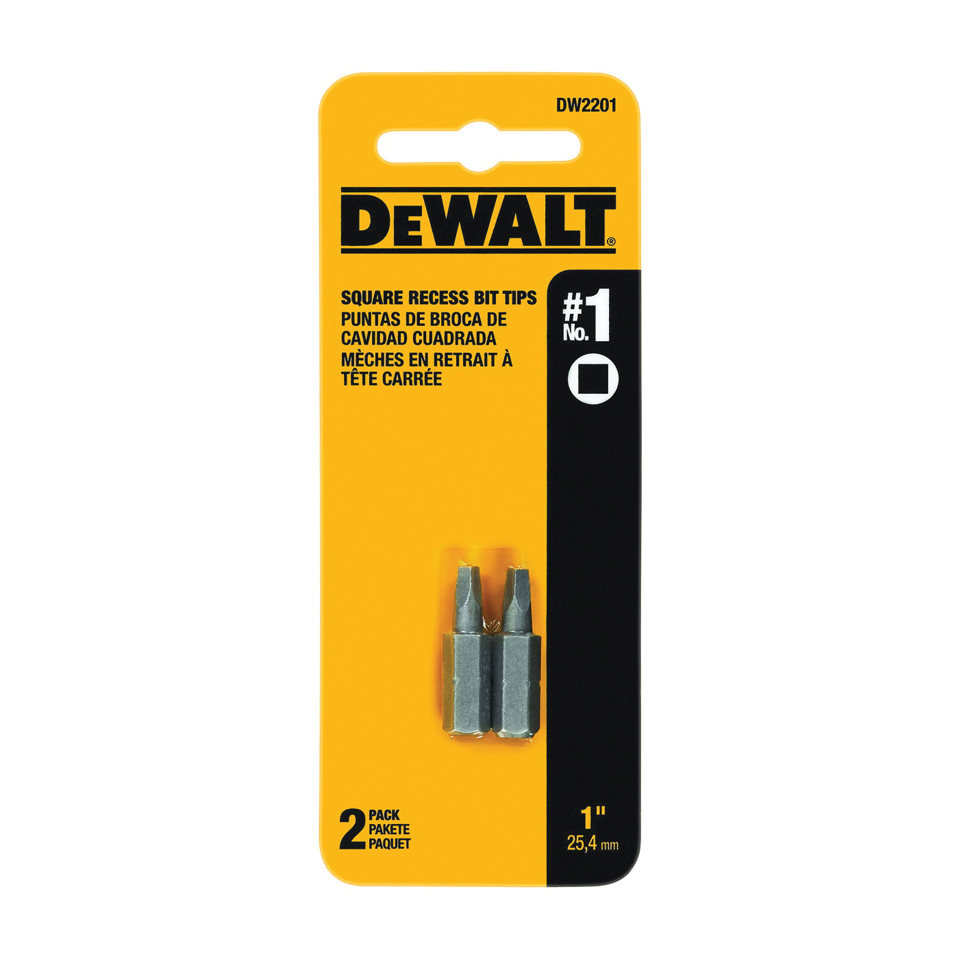 DW2201 Screwdriver Bit, #1 Drive, Square Recess Drive, 1/4 in Shank, Hex Shank, 1 in L, Steel
