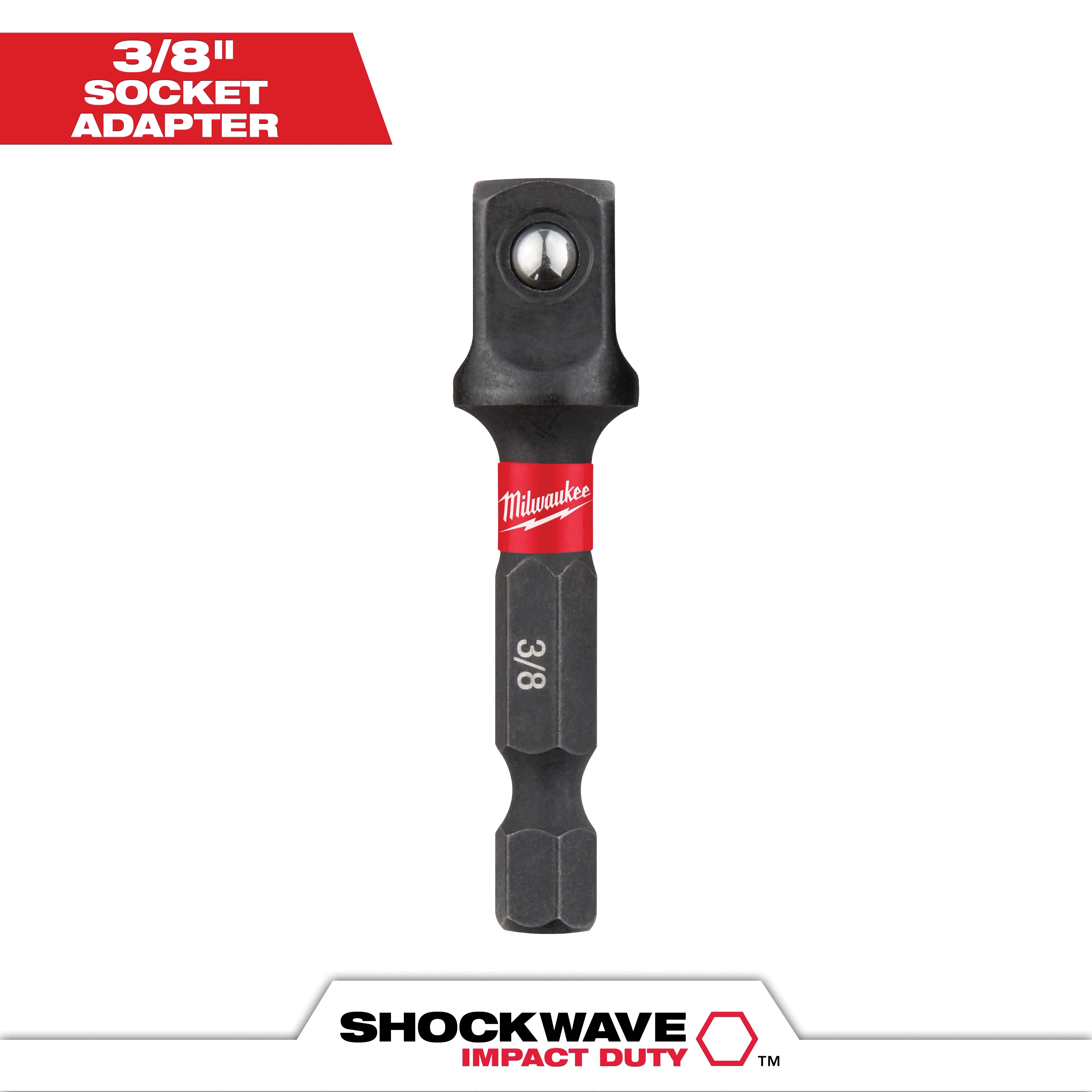SHOCKWAVE 48-32-5031 Impact-Duty Socket Adapter, 3/8 in Drive, He, Square Drive, 1.9 in L, Steel