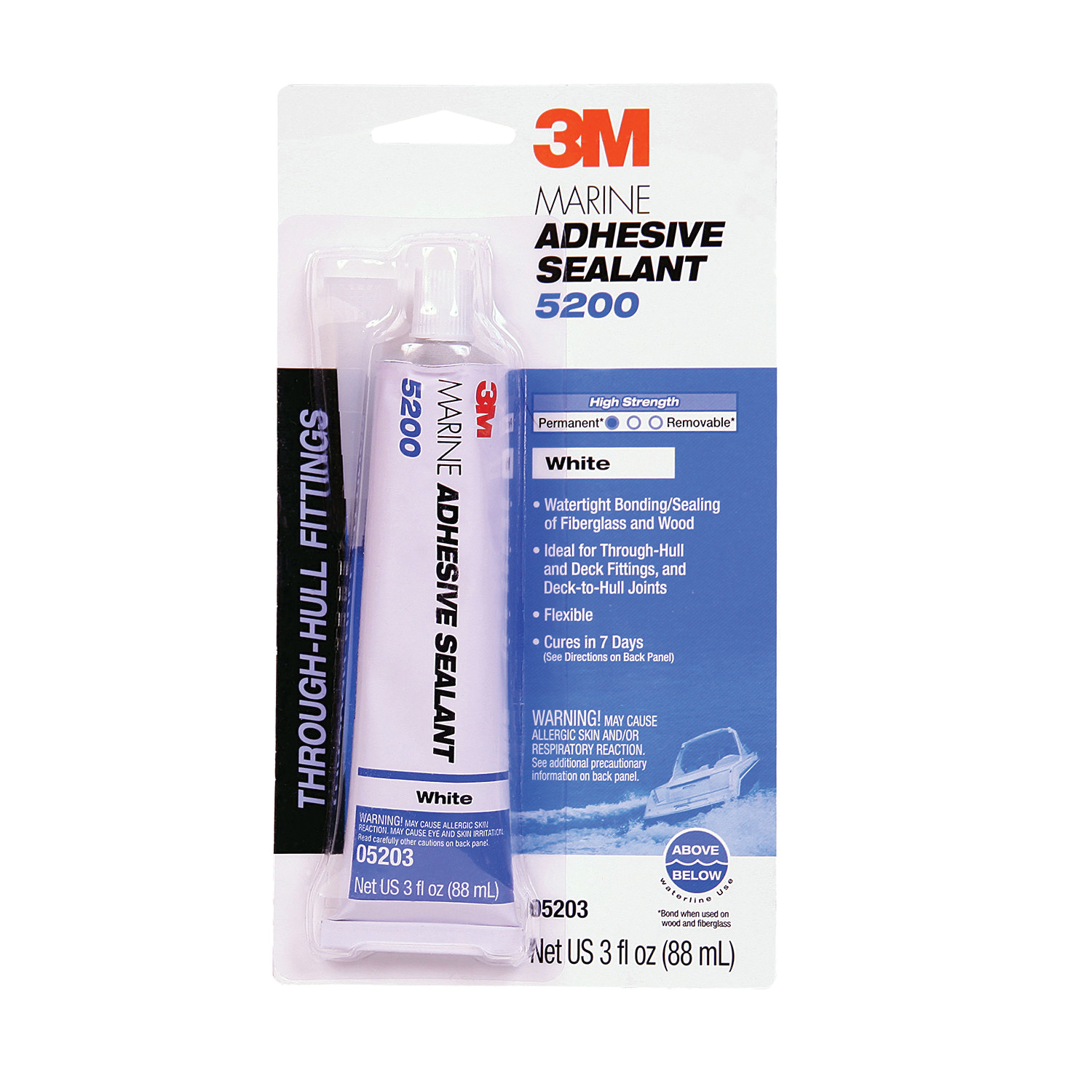 05203 Marine Adhesive Sealant, Paste, Mild Urethane, White, 3 fl-oz Tube