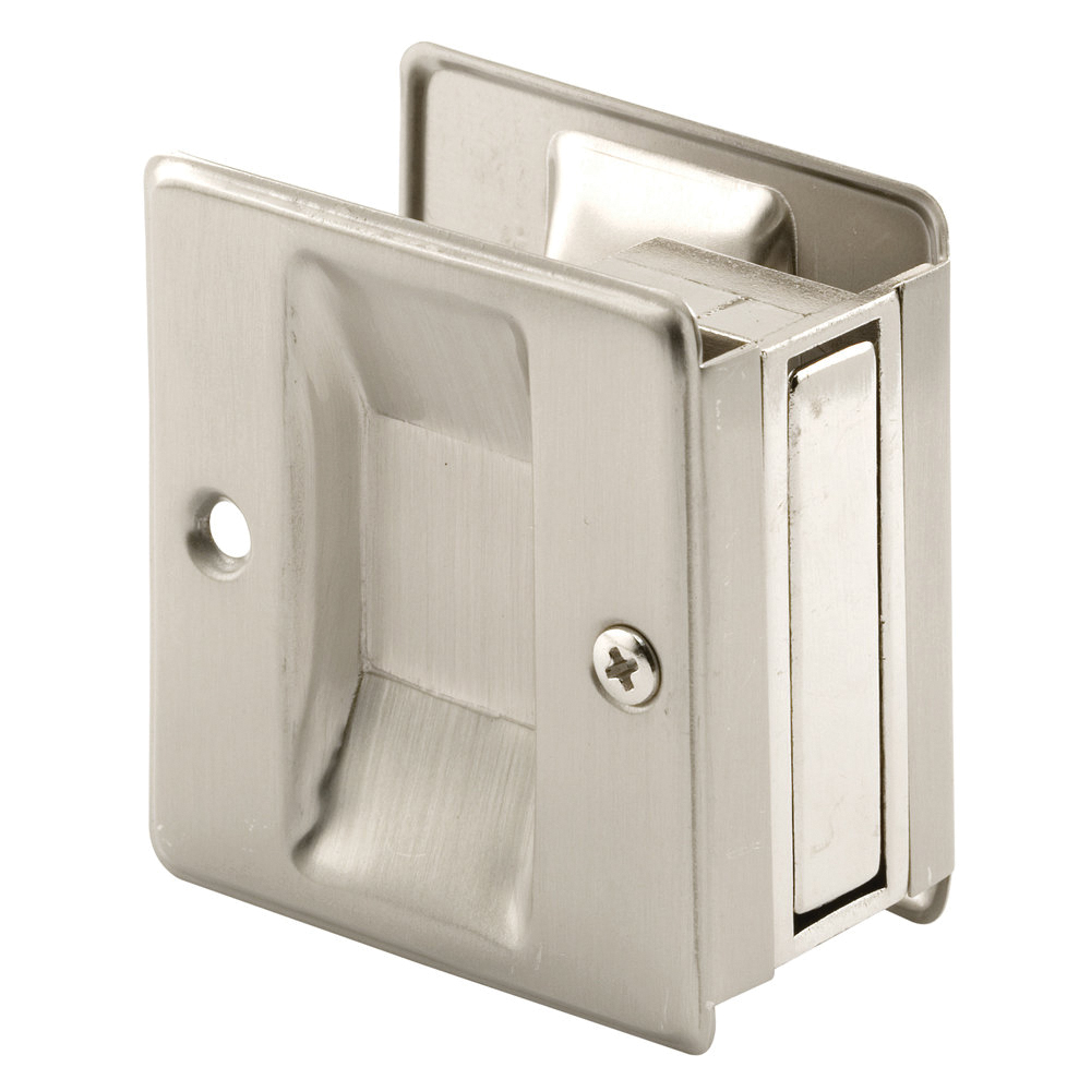 N 7238 Pocket Door Pull, 1-3/8 in W, 2-1/2 in D, 2-3/4 in H, Brass, Satin Nickel