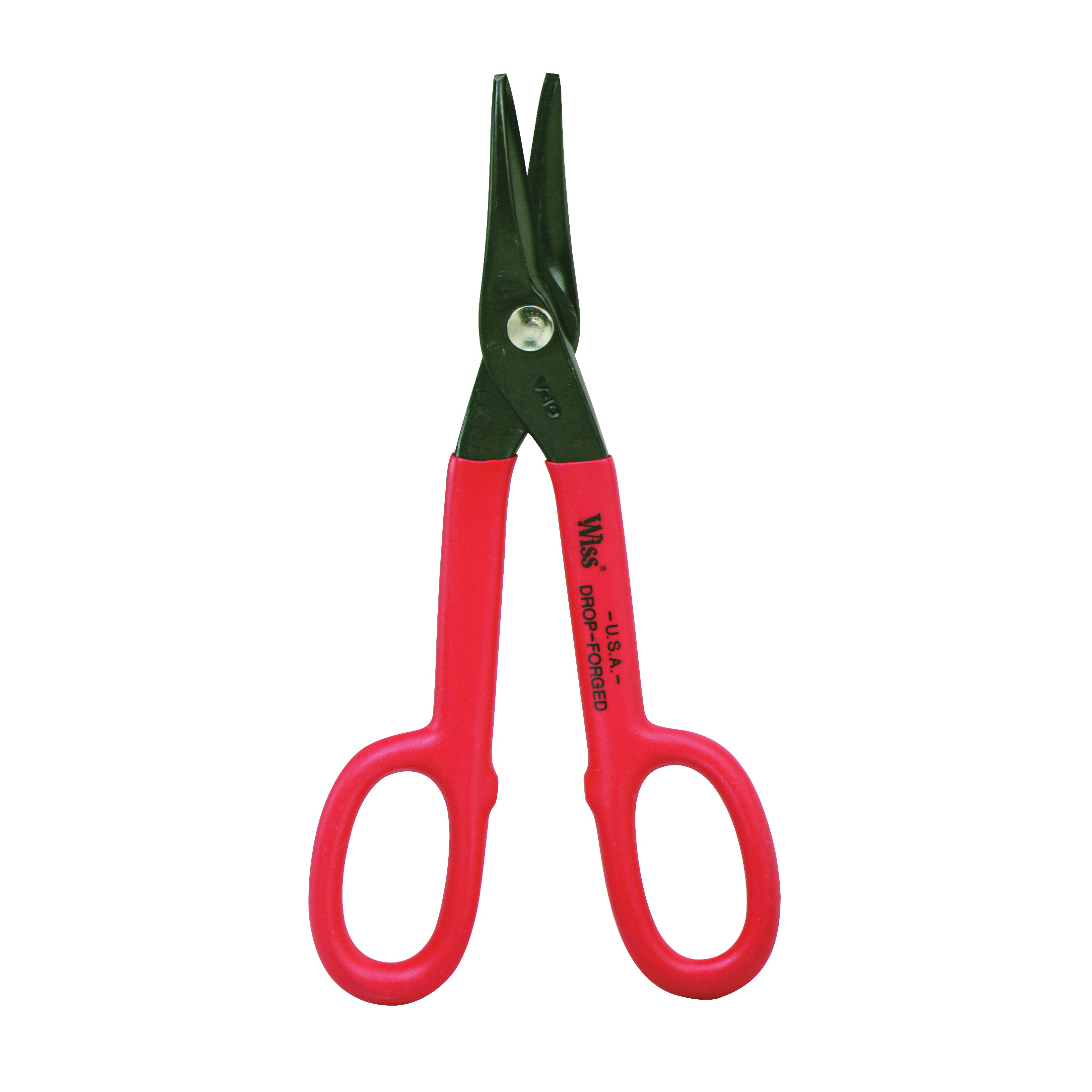 V19N Tinner Snip, 13 in OAL, 3 in L Cut, Compound Cut, Steel Blade, Cushion-Grip Handle, Red Handle