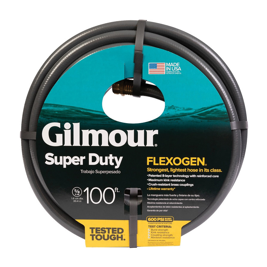 874001-1001 Super Duty Garden Hose, 5/8 in, 100 ft L, PVC, Gray