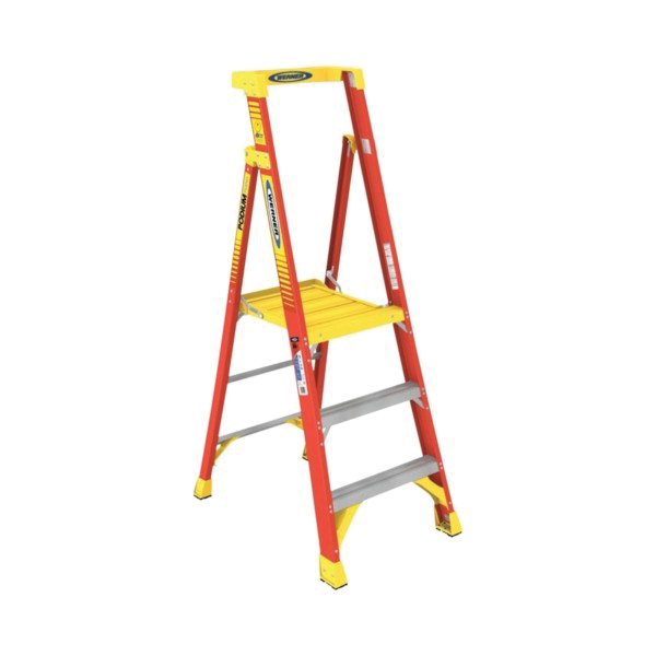 PD6203 Ladder, 3 ft Max Standing H, 300 lb, Type IA Duty Rating, 3-Rung, 3 in D Step, Fiberglass, Yellow