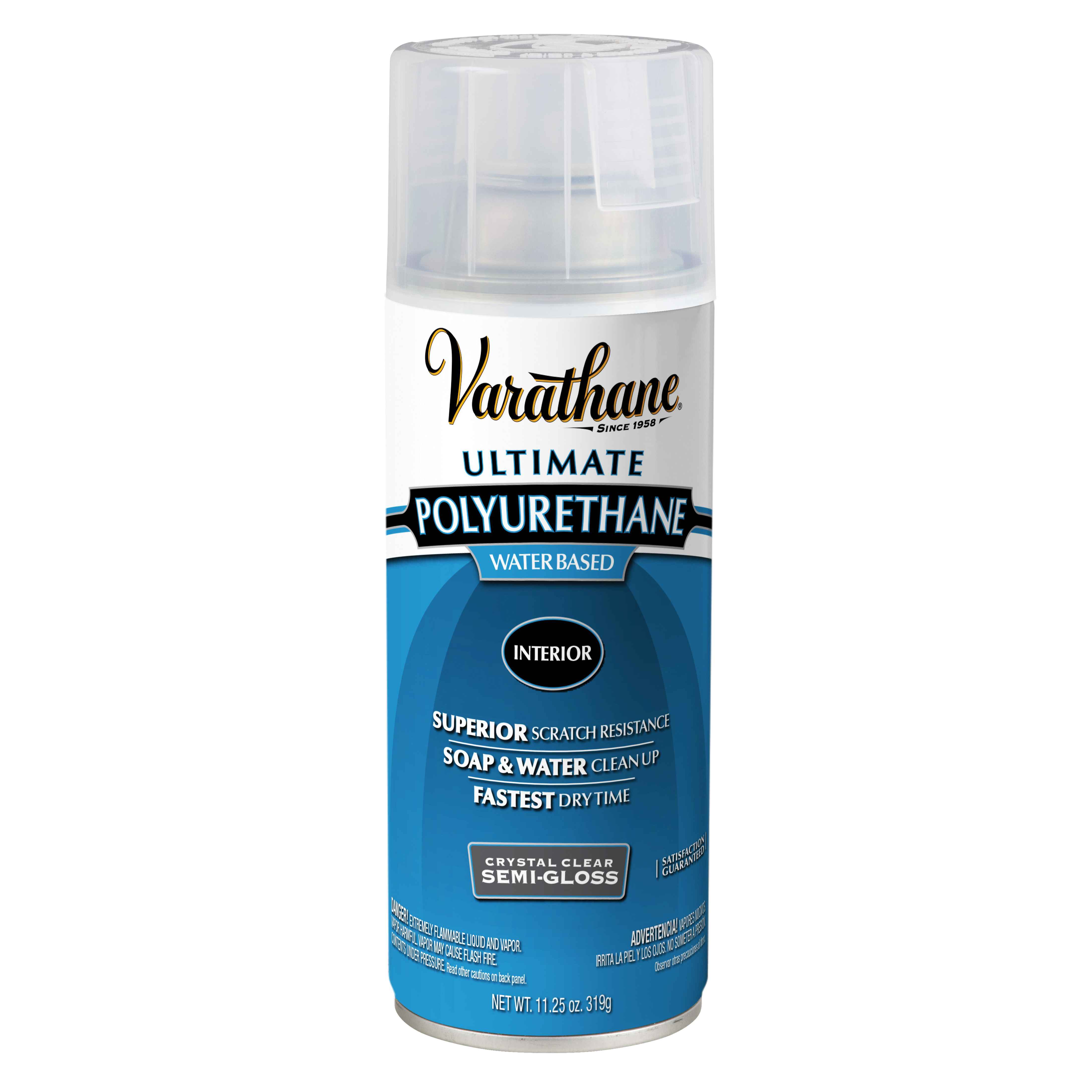 200181 Waterbased Polyurethane, Semi-Gloss, Liquid, Crystal Clear, 11.25 oz, Aerosol Can