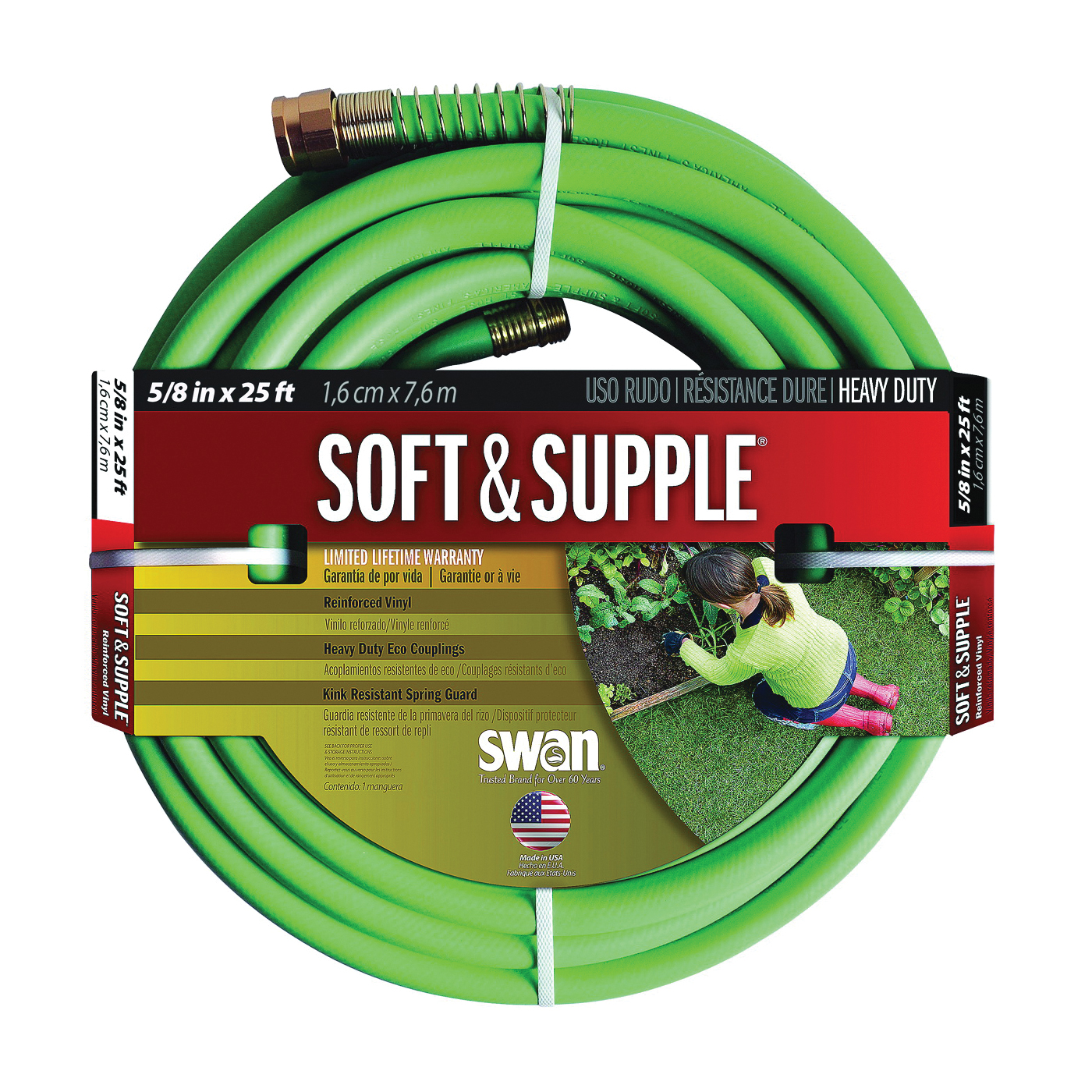 SNSS58025 Garden Hose, 5/8 in, 25 ft L, Rubber/Vinyl, Green